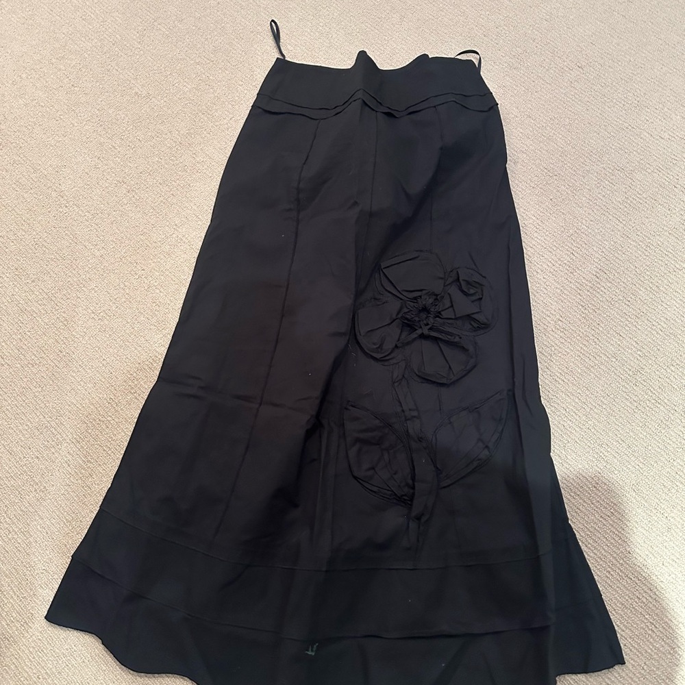 Per Una Black A-Line Skirt with Floral Detail